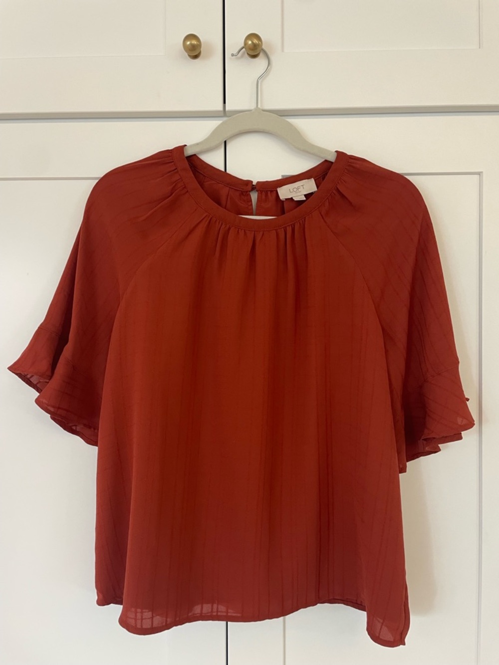 LOFT Burnt Orange Flutter Sleeve Blouse